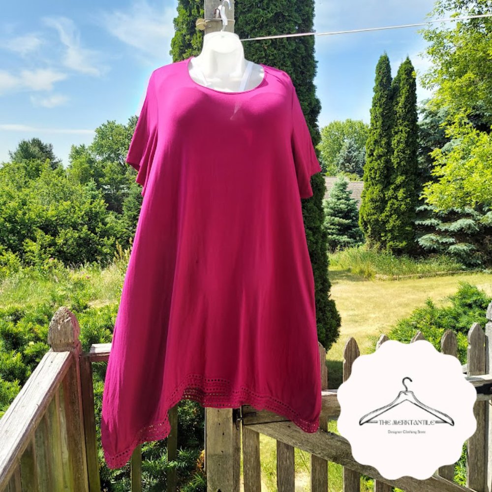 Catherines Viscose Laced Hem Fuchsia Pink Maxi Dress - Womens Plus Size 4X